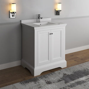 Fresca Windsor 30" Matte White Traditional Bathroom Cabinet w/ Top & Sink FCB2430WHM-CWH-U