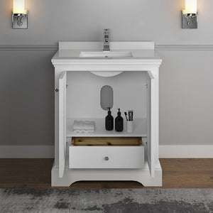 Fresca Windsor 30" Matte White Traditional Bathroom Cabinet w/ Top & Sink FCB2430WHM-CWH-U