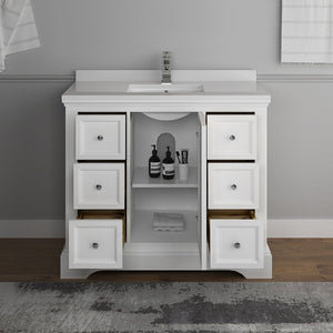 Fresca Windsor 40" Matte White Traditional Bathroom Cabinet w/ Top & Sink FCB2440WHM-CWH-U