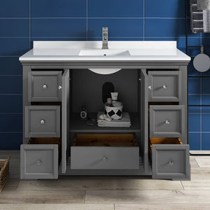 Fresca Windsor 48" Gray Textured Traditional Bathroom Cabinet w/ Top & Sink FCB2448GRV-CWH-U