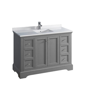 Fresca Windsor 48" Gray Textured Traditional Bathroom Cabinet w/ Top & Sink FCB2448GRV-CWH-U