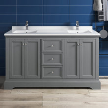 Load image into Gallery viewer, Fresca FCB2460GRV-CWH-U Windsor 60&quot; Gray Textured Traditional Double Sink Bathroom Cabinet w/ Top &amp; Sinks