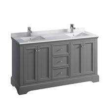 Load image into Gallery viewer, Fresca FCB2460GRV-CWH-U Windsor 60&quot; Gray Textured Traditional Double Sink Bathroom Cabinet w/ Top &amp; Sinks