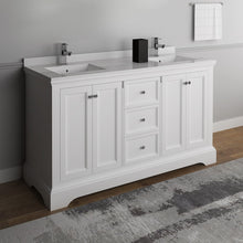 Load image into Gallery viewer, Fresca Windsor 60&quot; Matte White Traditional Double Sink Bathroom Cabinet w/ Top &amp; Sinks FCB2460WHM-CWH-U