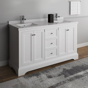 Fresca Windsor 60" Matte White Traditional Double Sink Bathroom Cabinet w/ Top & Sinks FCB2460WHM-CWH-U