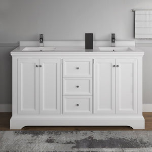 Fresca Windsor 60" Matte White Traditional Double Sink Bathroom Cabinet w/ Top & Sinks FCB2460WHM-CWH-U