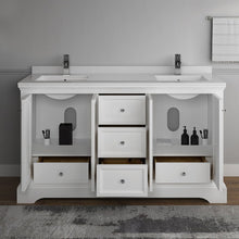 Load image into Gallery viewer, Fresca Windsor 60&quot; Matte White Traditional Double Sink Bathroom Cabinet w/ Top &amp; Sinks FCB2460WHM-CWH-U