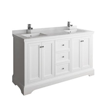 Load image into Gallery viewer, Fresca Windsor 60&quot; Matte White Traditional Double Sink Bathroom Cabinet w/ Top &amp; Sinks FCB2460WHM-CWH-U