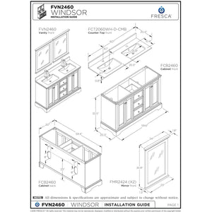 Fresca Windsor 60" Gray Textured Traditional Double Sink Bathroom Cabinet FCB2460GRV