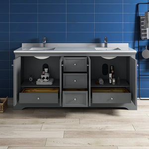 Fresca Windsor 72" Gray Textured Traditional Double Sink Bathroom Cabinet w/ Top & Sinks FCB2472GRV-CWH-U