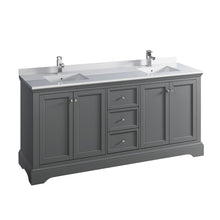 Load image into Gallery viewer, Fresca Windsor 72&quot; Gray Textured Traditional Double Sink Bathroom Cabinet w/ Top &amp; Sinks FCB2472GRV-CWH-U
