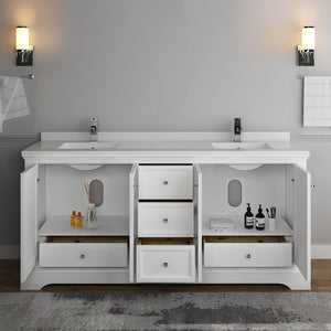 Fresca Windsor 72" Matte White Traditional Double Sink Bathroom Cabinet w/ Top & Sinks FCB2472WHM-CWH-U