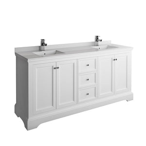 Fresca Windsor 72" Matte White Traditional Double Sink Bathroom Cabinet w/ Top & Sinks FCB2472WHM-CWH-U