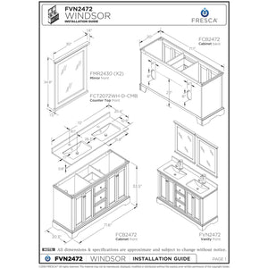 Fresca Windsor 72" Gray Textured Traditional Double Sink Bathroom Cabinet FCB2472GRV