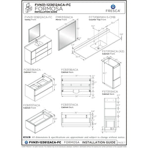 Fresca Formosa 60" Floor Standing Single Sink Modern Bathroom Cabinet w/ Top & Sink FCB31-123612ACA-FC-CWH-U