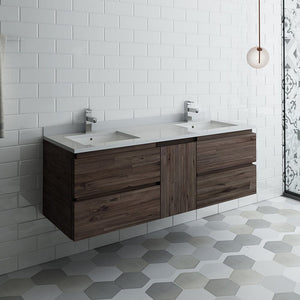 Fresca Formosa 60" Wall Hung Double Sink Modern Bathroom Cabinet w/ Top & Sinks FCB31-241224ACA-CWH-U