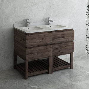 Fresca Formosa 48" Floor Standing Open Bottom Double Sink Modern Bathroom Cabinet w/ Top & Sinks FCB31-2424ACA-FS-CWH-U