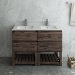 Fresca Formosa 48" Floor Standing Open Bottom Double Sink Modern Bathroom Cabinet w/ Top & Sinks FCB31-2424ACA-FS-CWH-U