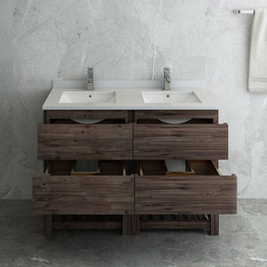 Fresca Formosa 48" Floor Standing Open Bottom Double Sink Modern Bathroom Cabinet w/ Top & Sinks FCB31-2424ACA-FS-CWH-U