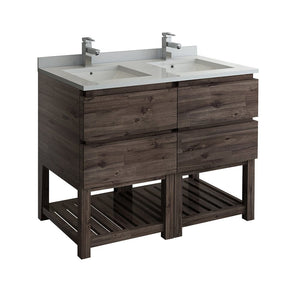 Fresca Formosa 48" Floor Standing Open Bottom Double Sink Modern Bathroom Cabinet w/ Top & Sinks FCB31-2424ACA-FS-CWH-U