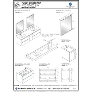 Fresca Formosa 72" Wall Hung Double Sink Modern Bathroom Cabinet w/ Top & Sinks FCB31-301230ACA-CWH-U