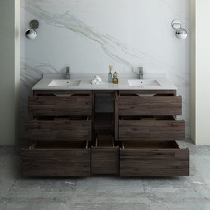 Fresca Formosa 72" Floor Standing Double Sink Modern Bathroom Cabinet w/ Top & Sinks FCB31-301230ACA-FC-CWH-U