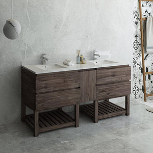 Fresca Formosa 72" Floor Standing Open Bottom Double Sink Modern Bathroom Cabinet w/ Top & Sinks FCB31-301230ACA-FS-CWH-U