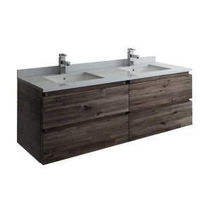Fresca Formosa 60" Wall Hung Double Sink Modern Bathroom Cabinet w/ Top & Sinks FCB31-3030ACA-CWH-U
