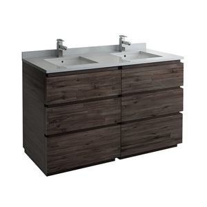 Fresca Formosa 60" Floor Standing Double Sink Modern Bathroom Cabinet w/ Top & Sinks FCB31-3030ACA-FC-CWH-U