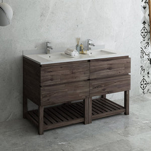 Fresca Formosa 60" Floor Standing Open Bottom Double Sink Modern Bathroom Cabinet w/ Top & Sinks FCB31-3030ACA-FS-CWH-U
