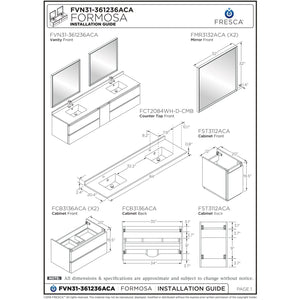 Fresca Formosa 84" Wall Hung Double Sink Modern Bathroom Cabinet w/ Top & Sinks FCB31-361236ACA-CWH-U