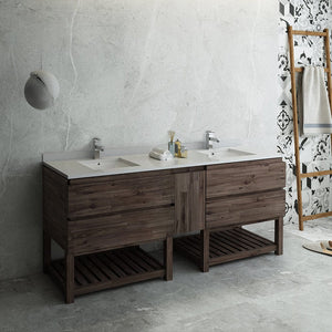 Fresca Formosa 82" Floor Standing Open Bottom Double Sink Modern Bathroom Cabinet FCB31-361236ACA-FS