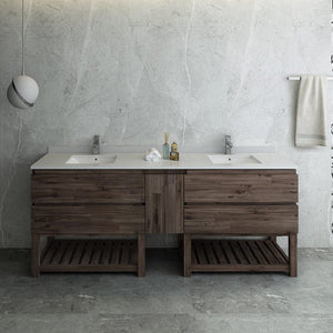 Fresca Formosa 84" Floor Standing Open Bottom Double Sink Modern Bathroom Cabinet w/ Top & Sinks FCB31-361236ACA-FS-CWH-U