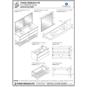 Fresca Formosa 72" Floor Standing Open Bottom Double Sink Modern Bathroom Cabinet w/ Top & Sinks FCB31-3636ACA-FS-CWH-U