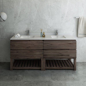 Fresca Formosa 72" Floor Standing Open Bottom Double Sink Modern Bathroom Cabinet w/ Top & Sinks FCB31-3636ACA-FS-CWH-U