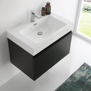 Fresca FCB8007BW-I Mezzo 30" Black Wall Hung Modern Bathroom Cabinet w/ Integrated Sink