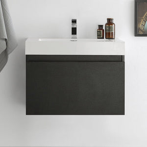 Fresca FCB8007BW-I Mezzo 30" Black Wall Hung Modern Bathroom Cabinet w/ Integrated Sink