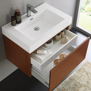 Fresca Mezzo 30" Teak Wall Hung Modern Bathroom Cabinet w/ Integrated Sink FCB8007TK-I