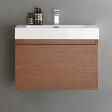 Load image into Gallery viewer, Fresca Mezzo 30&quot; Teak Wall Hung Modern Bathroom Cabinet w/ Integrated Sink FCB8007TK-I