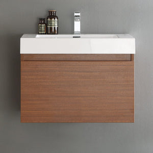 Fresca Mezzo 30" Teak Wall Hung Modern Bathroom Cabinet w/ Integrated Sink FCB8007TK-I