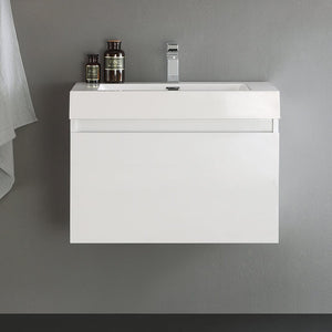 Fresca Mezzo 30" White Wall Hung Modern Bathroom Cabinet w/ Integrated Sink FCB8007WH-I