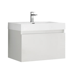 Fresca Mezzo 30" White Wall Hung Modern Bathroom Cabinet w/ Integrated Sink FCB8007WH-I