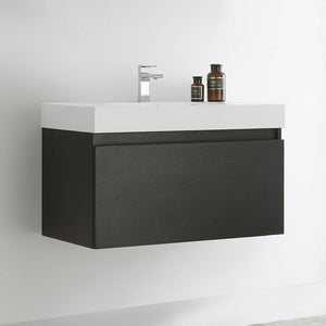 Fresca Mezzo 36" Black Wall Hung Modern Bathroom Cabinet w/ Integrated Sink FCB8008BW-I