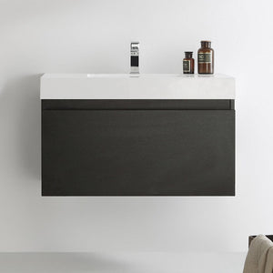 Fresca Mezzo 36" Black Wall Hung Modern Bathroom Cabinet w/ Integrated Sink FCB8008BW-I