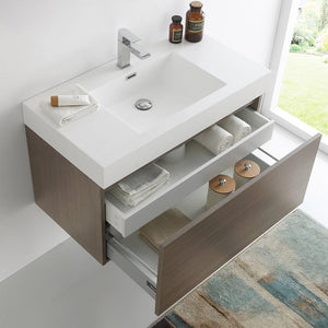 Fresca Mezzo 36" Gray Oak Wall Hung Modern Bathroom Cabinet w/ Integrated Sink FCB8008GO-I