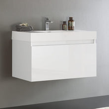 Load image into Gallery viewer, Fresca Mezzo 36&quot; White Wall Hung Modern Bathroom Cabinet w/ Integrated Sink FCB8008WH-I