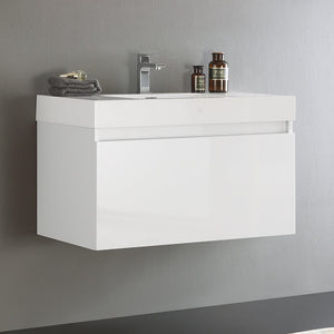 Fresca Mezzo 36" White Wall Hung Modern Bathroom Cabinet w/ Integrated Sink FCB8008WH-I