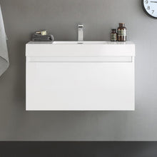 Load image into Gallery viewer, Fresca Mezzo 36&quot; White Wall Hung Modern Bathroom Cabinet w/ Integrated Sink FCB8008WH-I