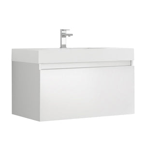 Fresca FCB8008WH-I Mezzo 36" White Wall Hung Modern Bathroom Cabinet w/ Integrated Sink