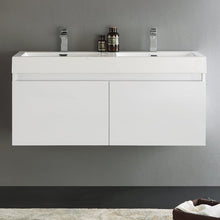 Load image into Gallery viewer, Fresca Mezzo 48&quot; White Wall Hung Double Sink Modern Bathroom Cabinet w/ Integrated Sink FCB8012WH-I